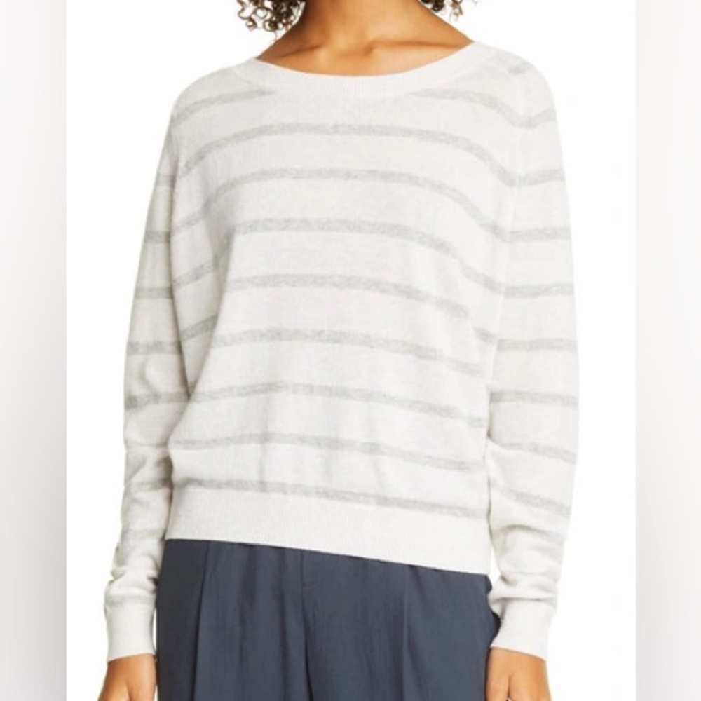 Vince Striped Wool Cream Cashmere Sweater Heathered Gray Stripe Size Medium